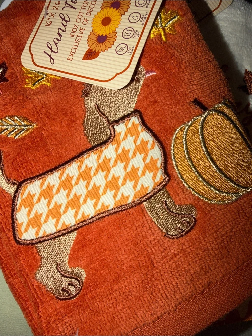 2 Autumn Cozy Fall Kitchen/Bath Towels - White & Rust Fall Colors!